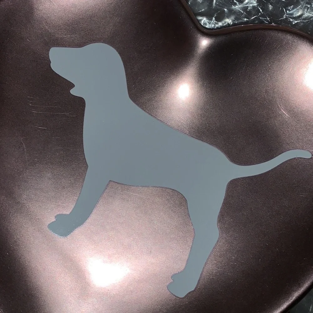 NEW VS PINK Rose Gold Heart Shaped with Dog Logo Trinket Tray Dish.